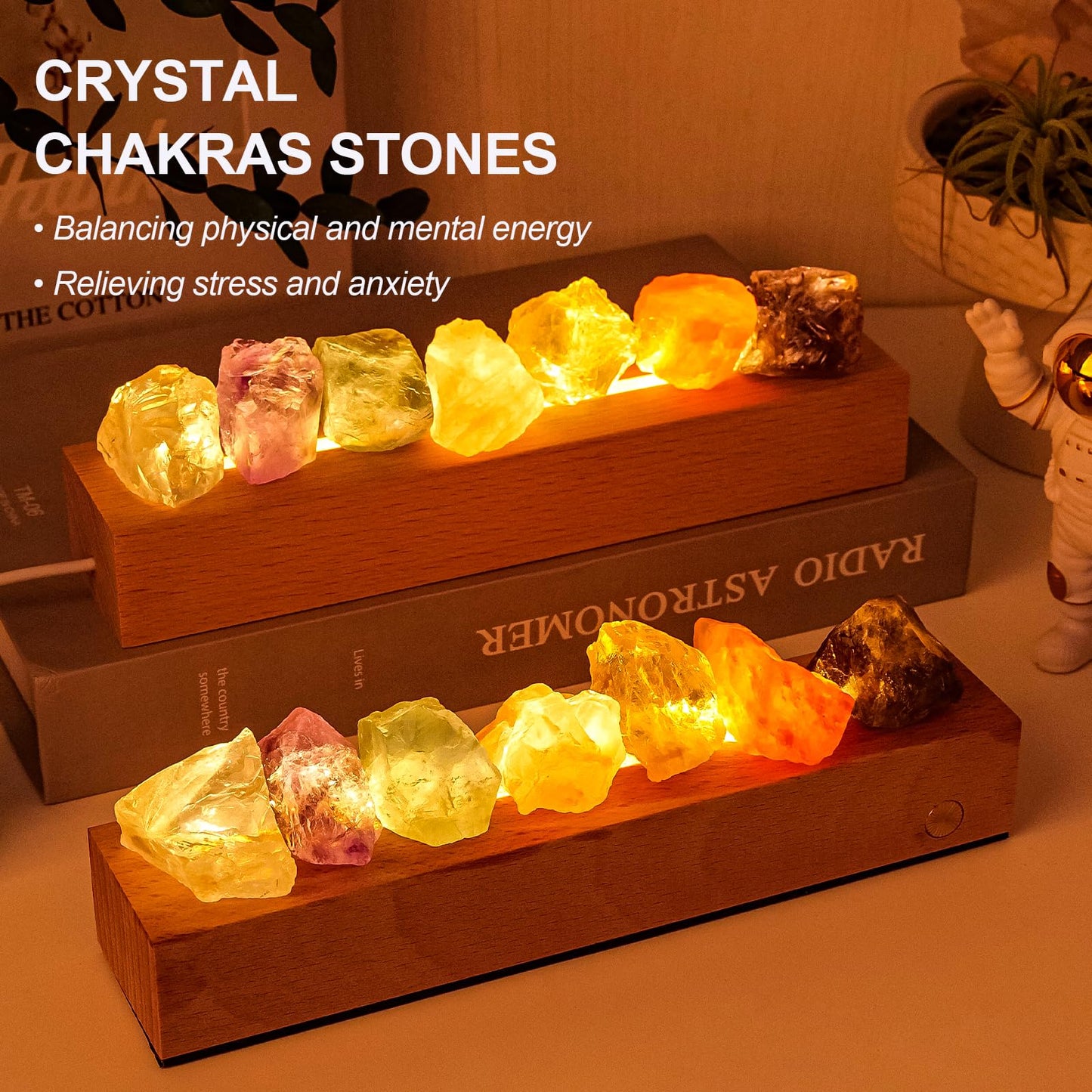 Runyangshi Crystal Night Lamp Natural Healing Crystal Raw Stone USB Port 3 Colours Dimming Mode Bedroom Lamp Suitable Night Light Ideal Gift