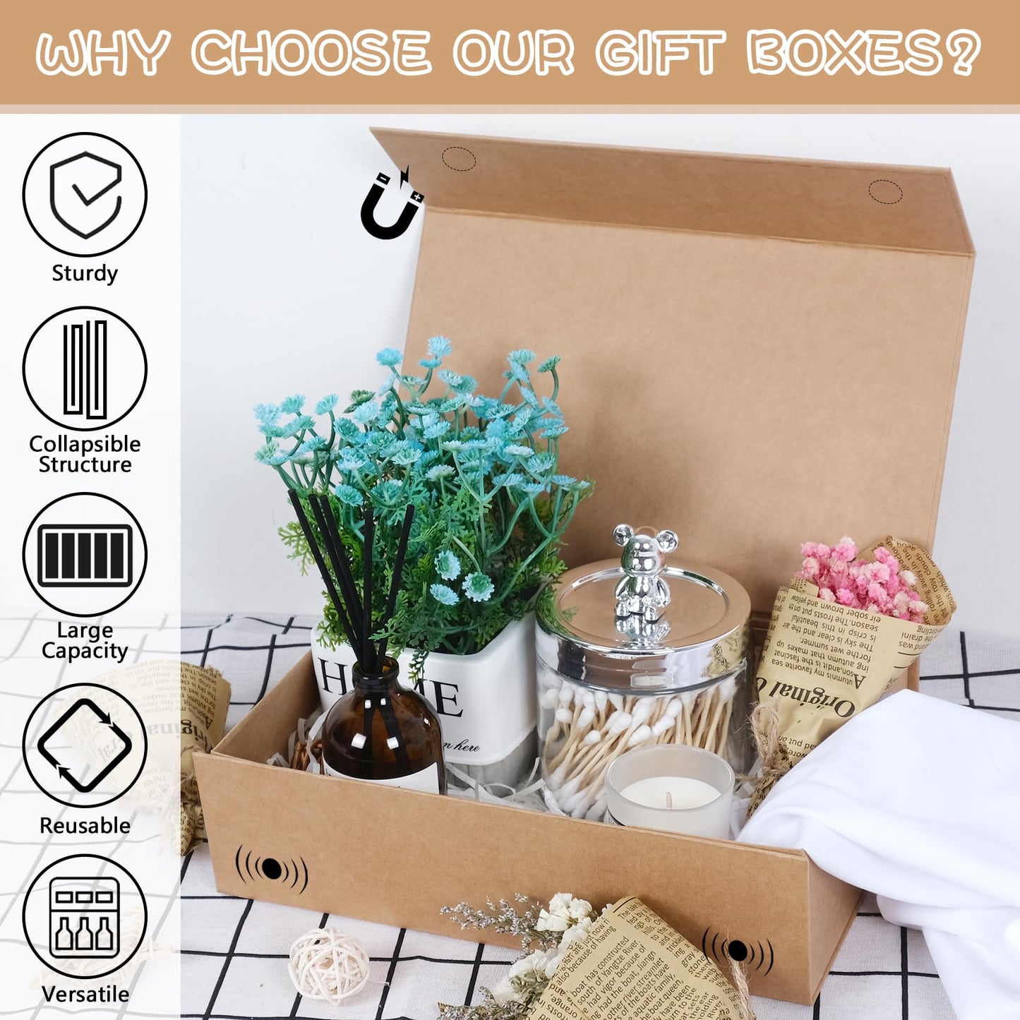 RayofSun Brown Gift Boxes with Magnetic Lids for Presents,13.7x9x4.3 inch Large Rectangle Collapsible Decorative Boxes, Bridesmaid Groomsman Proposal Box for Wedding,Christmas,Birthday(1PC)
