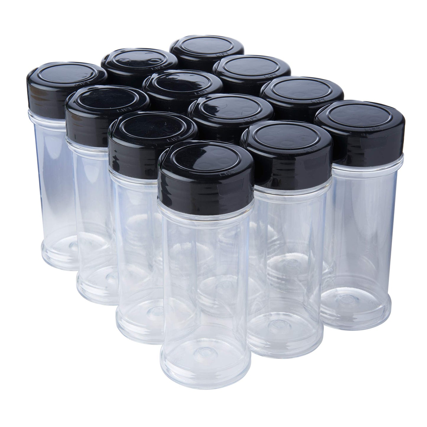 12 Pack of 6 Oz. Empty Clear Plastic Spice Bottles with Black Top Lids For Storing and Dispensing Salt, Sweeteners and Spices - Food-Grade Spice Jars for Kitchen and Home Spice Organization