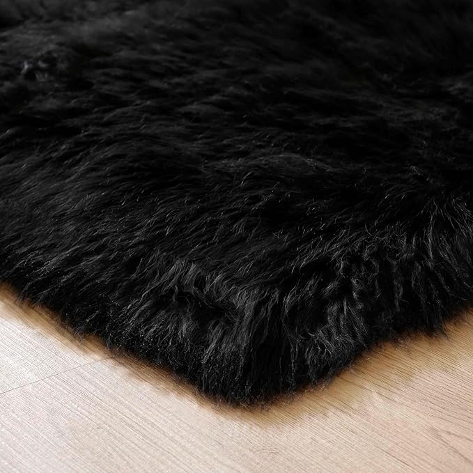 Goolela Black Area Rug 9x12 Fluffy Fuzzy Furry Rug for Living Room Bedroom Faux Sheepskin Fur Shaggy Soft Rectangle