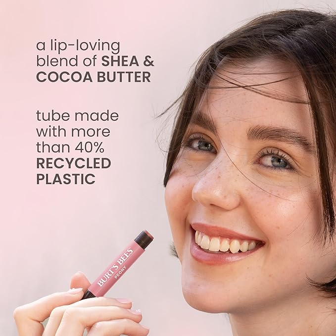 Burt's Bees Shimmer Lip Tint Stocking Stuffers Set, Moisturizing for All Day Hydration with Natural Glowy Pigmented Finish & Buildable Color, Peony (4-Pack)