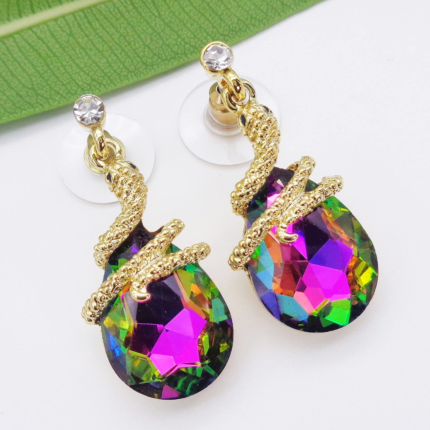 Navachi 18k Gold Plated Colorful Crystal Zircon Curly Snake Drop Dangle Az1358 Stud Earrings