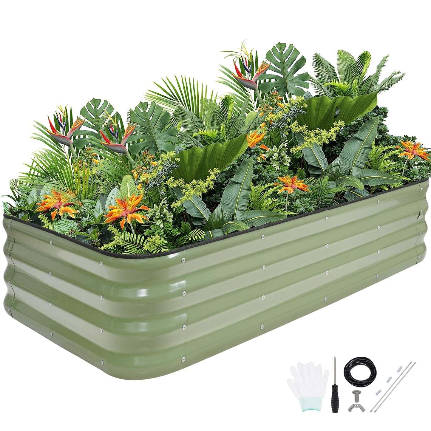 G GOOD GAIN 4-in-1 Adjustable Raised Garden Bed Kit | Galvanized Planter Boxes for Vegetables, Flowers | 12" Tall, Multiple Sizes (5x3x1ft, 4x4x1ft, 6x2x1ft, 7x1x1ft) | Outdoor Metal Raised Bed, Green