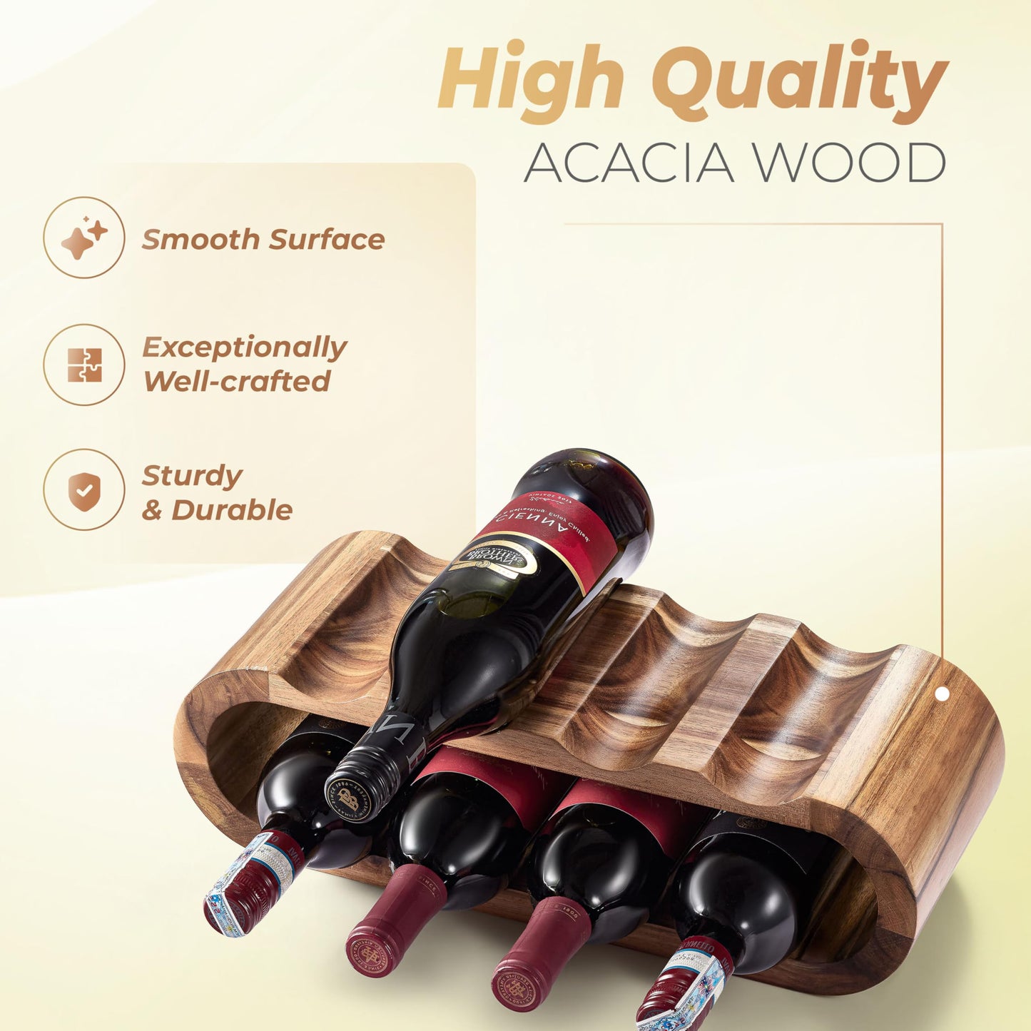 BLUEWEST Wooden Countertop Wine Rack – 8-Bottle Acacia Wine Holder Stand – Freestanding Wine Storage – Great for Home Decor No Assembly Required