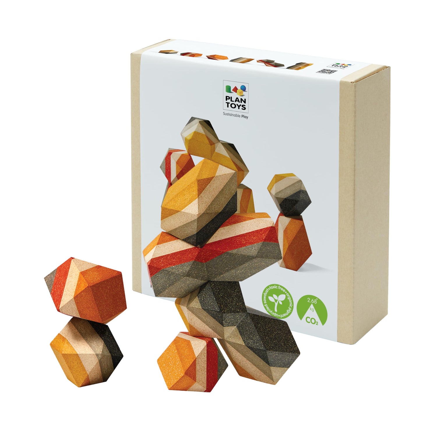 PlanToys® Geo Stacking Rock Wooden Montessori Balancing and Fine Motor Toy | Creative Thinking, Coordination and Early Problem Solving Activity | Eco Friendly Educational Open Ended Play Set