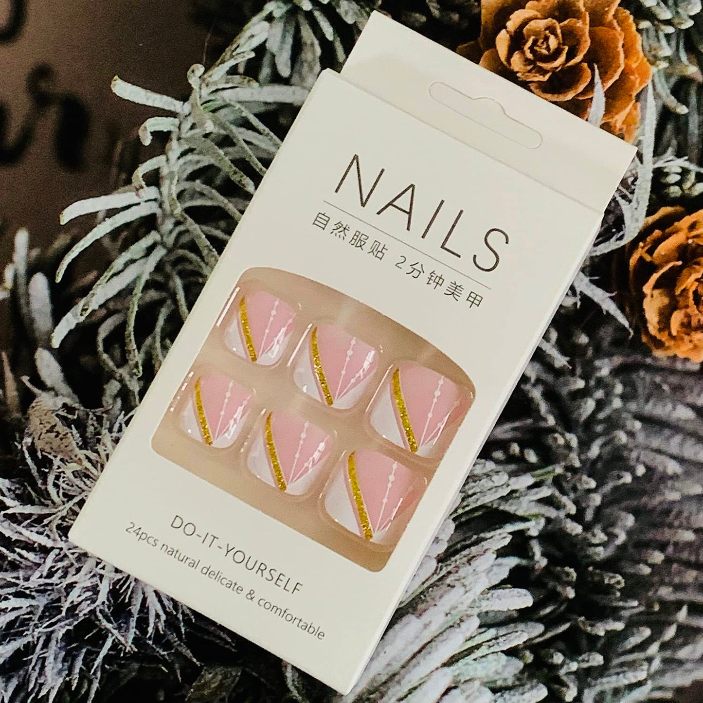 Artificial Acrylic Fake Nails - Full Cover Reusable False Toenails with Glue Set, Press On Toenails with Designs, Peel and Stick Nail Polish Designs