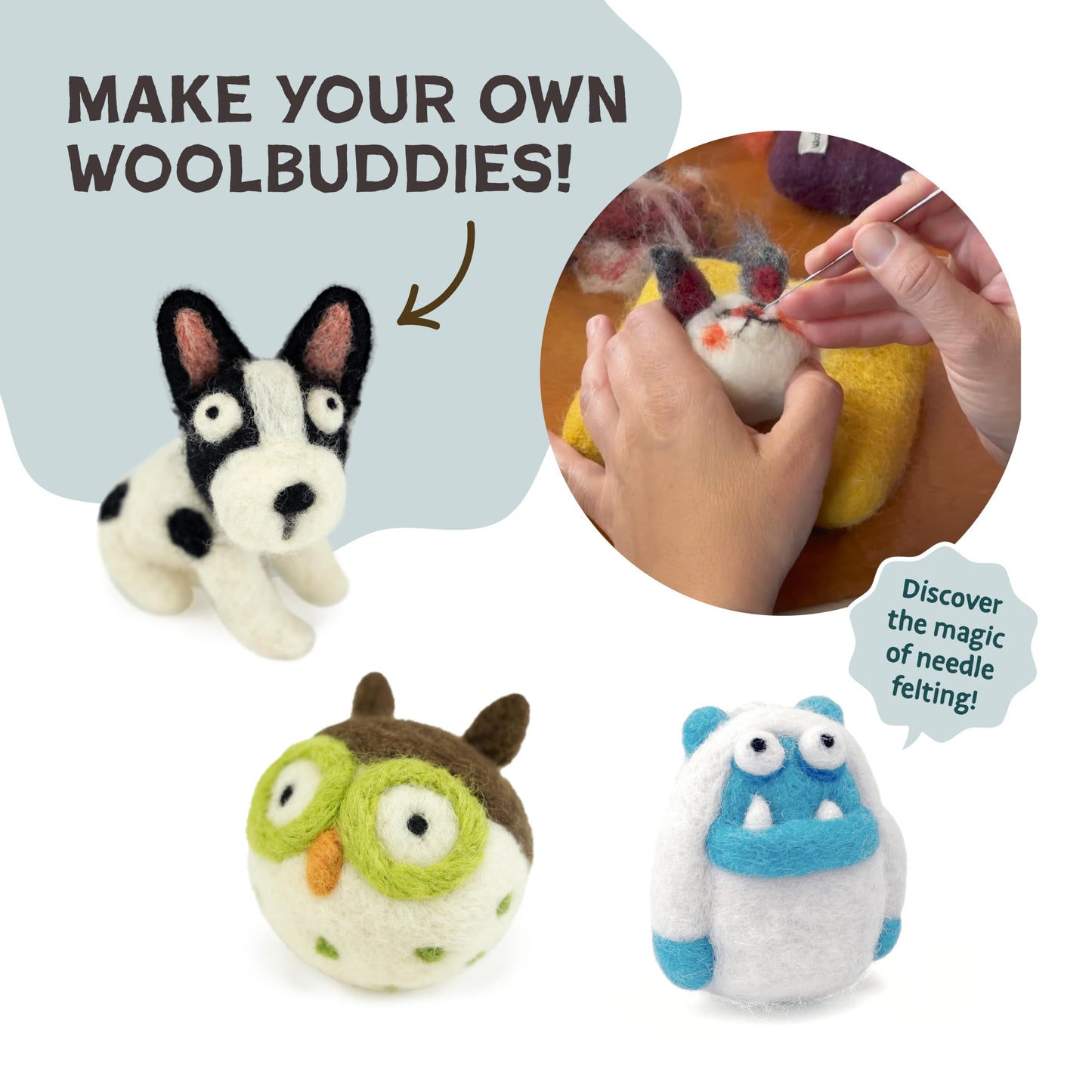Woolbuddy Needle Felting Wool, Carded Core Wool, White Roving for Wet Painting, DIY Dryer Balls, Felting Pads, Supplies, and Bulk Chunky Yarn (15.7oz)