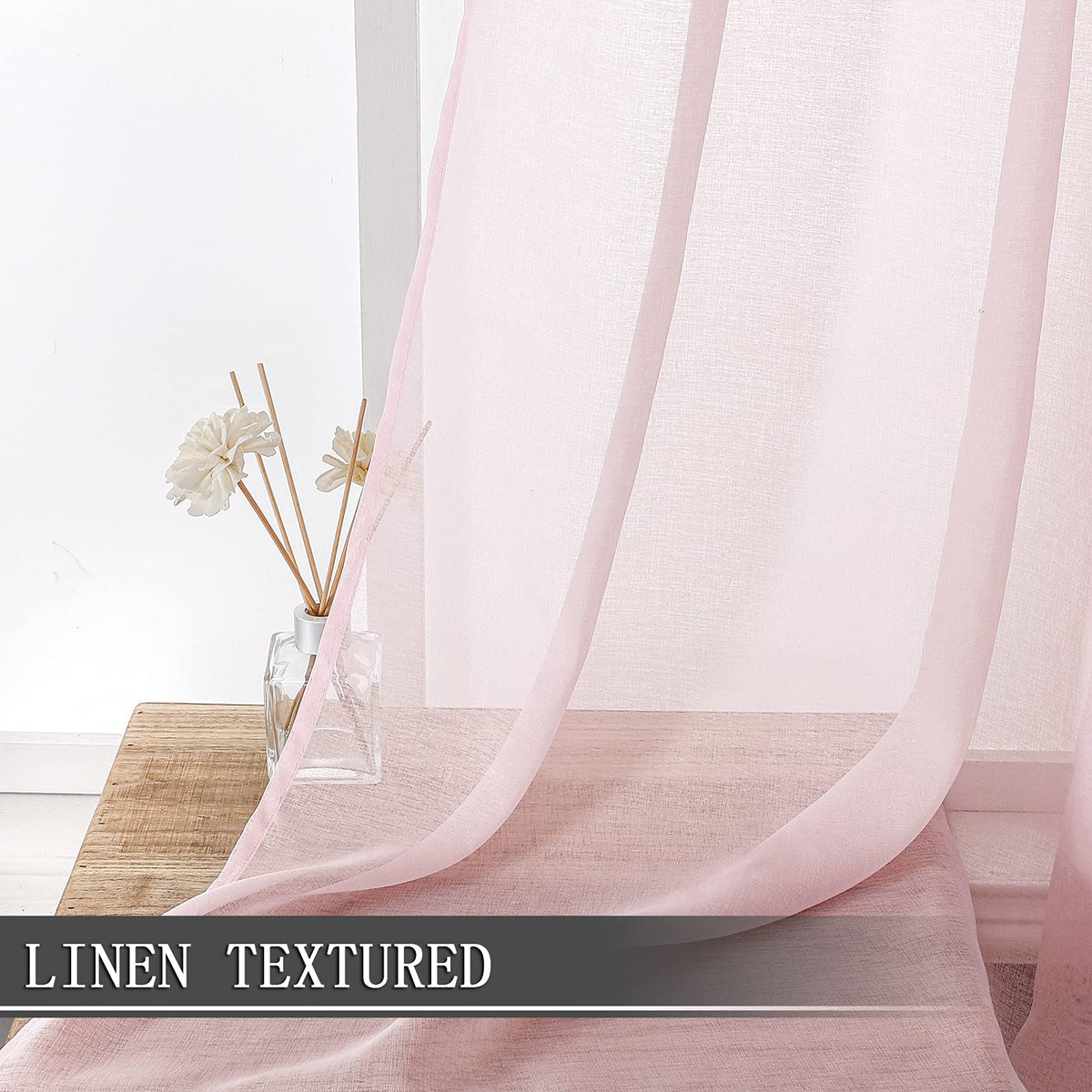 Short Sheer Curtains Linen Textured Bedroom Curtain Sheers Light Filtering Rod Pocket Voile Curtains for Living Room