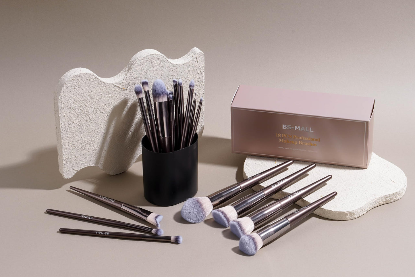 BS-MALL Makeup Brush Set 18 Pcs Premium Synthetic Foundation Powder Concealers Eye shadows Blush Makeup Brushes with black case (Coffee)