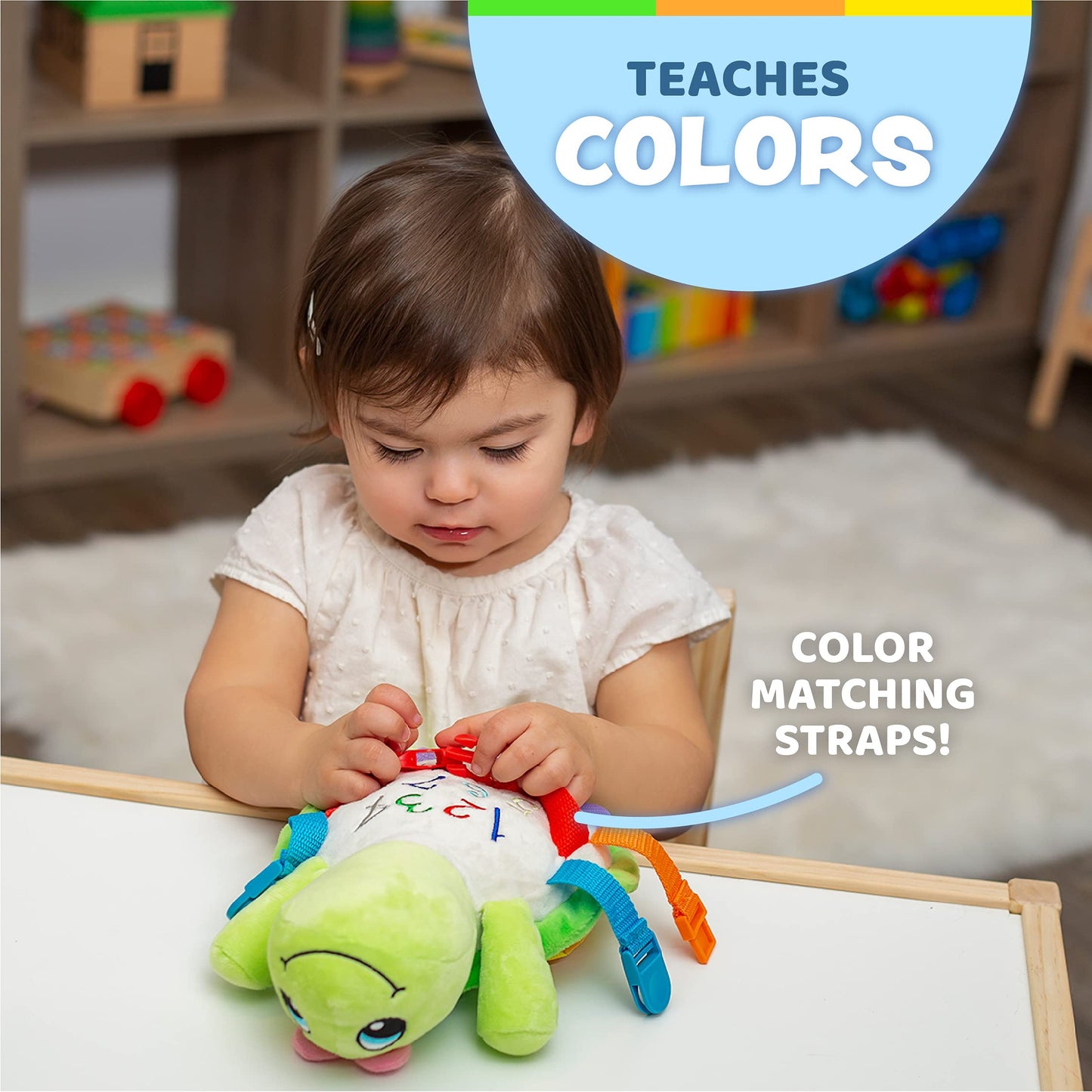 Buckle Toys - Belle Turtle - Learning Activity - Develop Motor Skills and Problem Solving - Counting and Color Recognition - Airplane Travel Essentials - Kids Stuffed Animal
