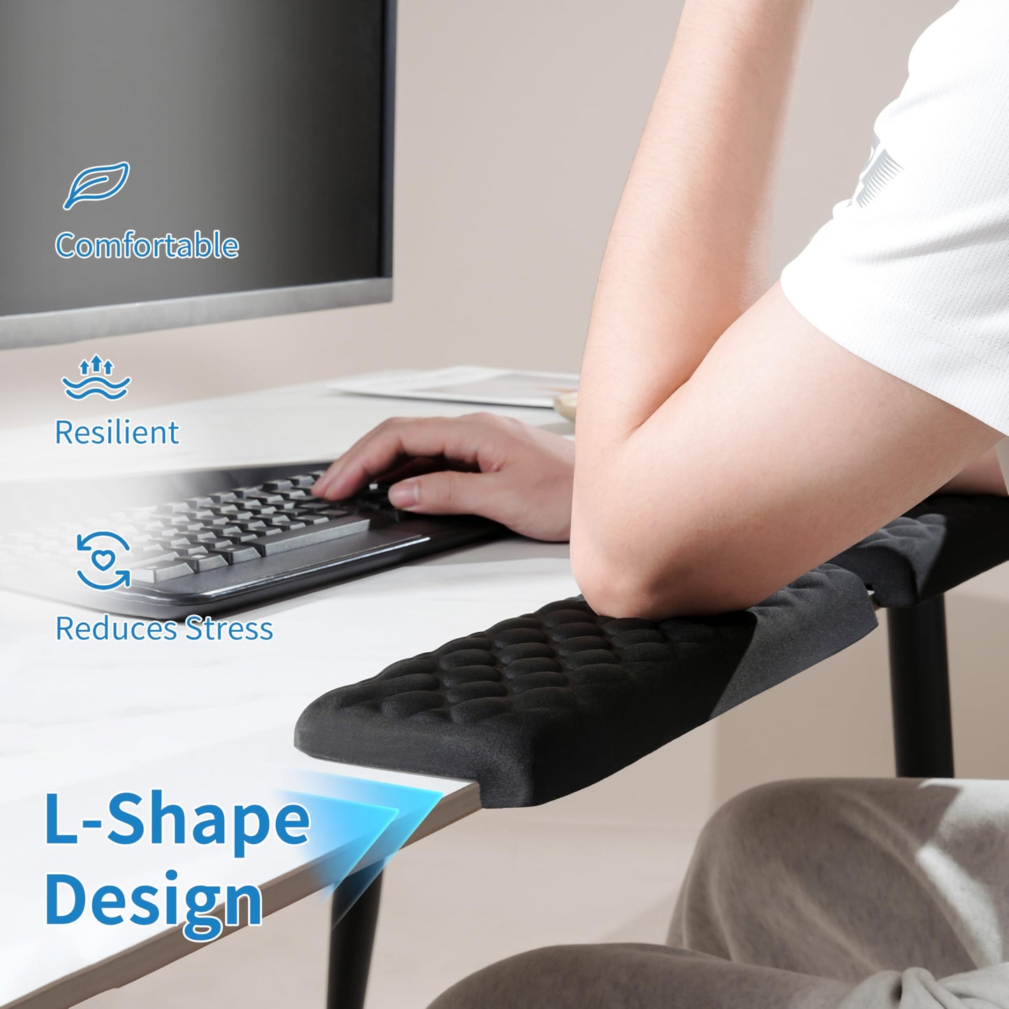 MEKASS L-Shaped Desk Elbow Pad for Desk, Memory Foam Elbow Support Padding with Non-Slip, 2-Piece Ergonomic Desk Edge Cushion, Wrist Comfort Support for Office Home (Diamond Black)