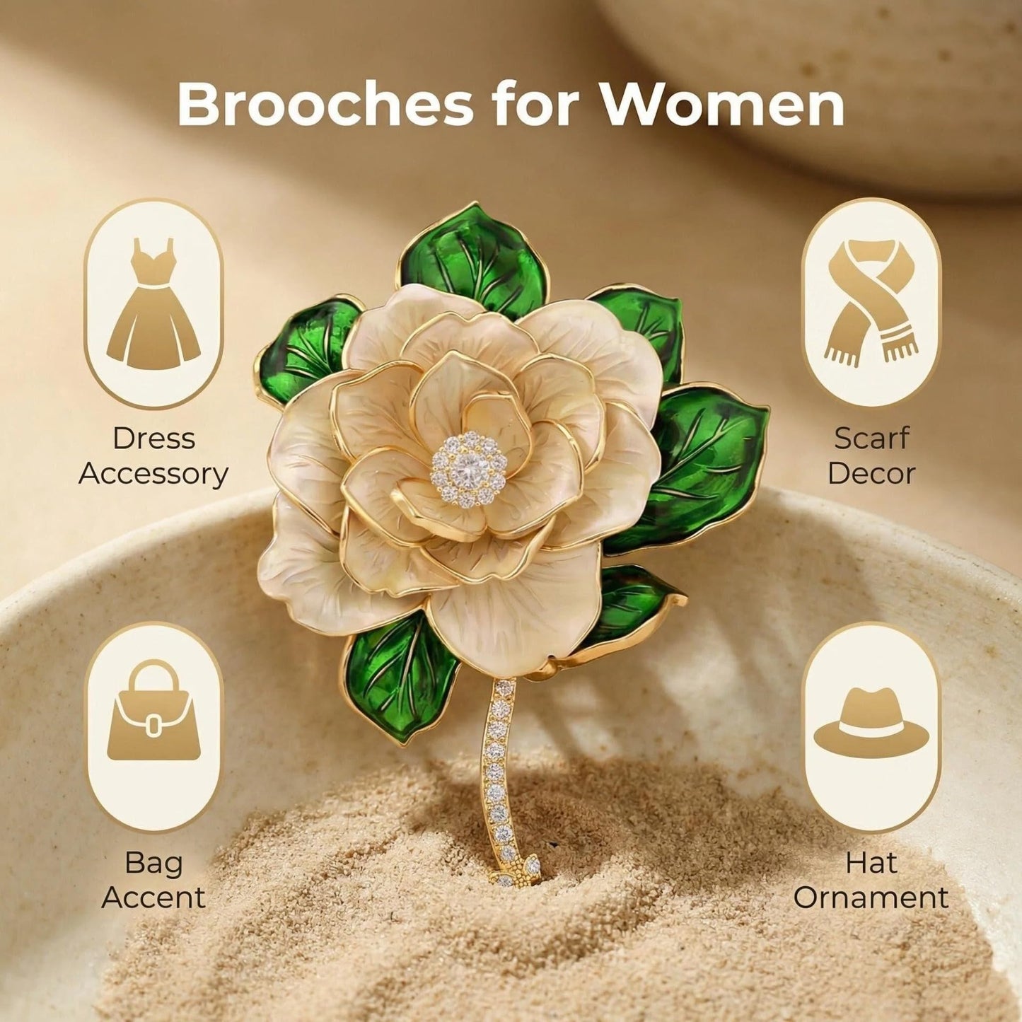 Brooch Pin - Gold Plated | Ideal Gift for Mom & Wife on Thanksgiving Day, Birthdays & Weddings (Camellia)