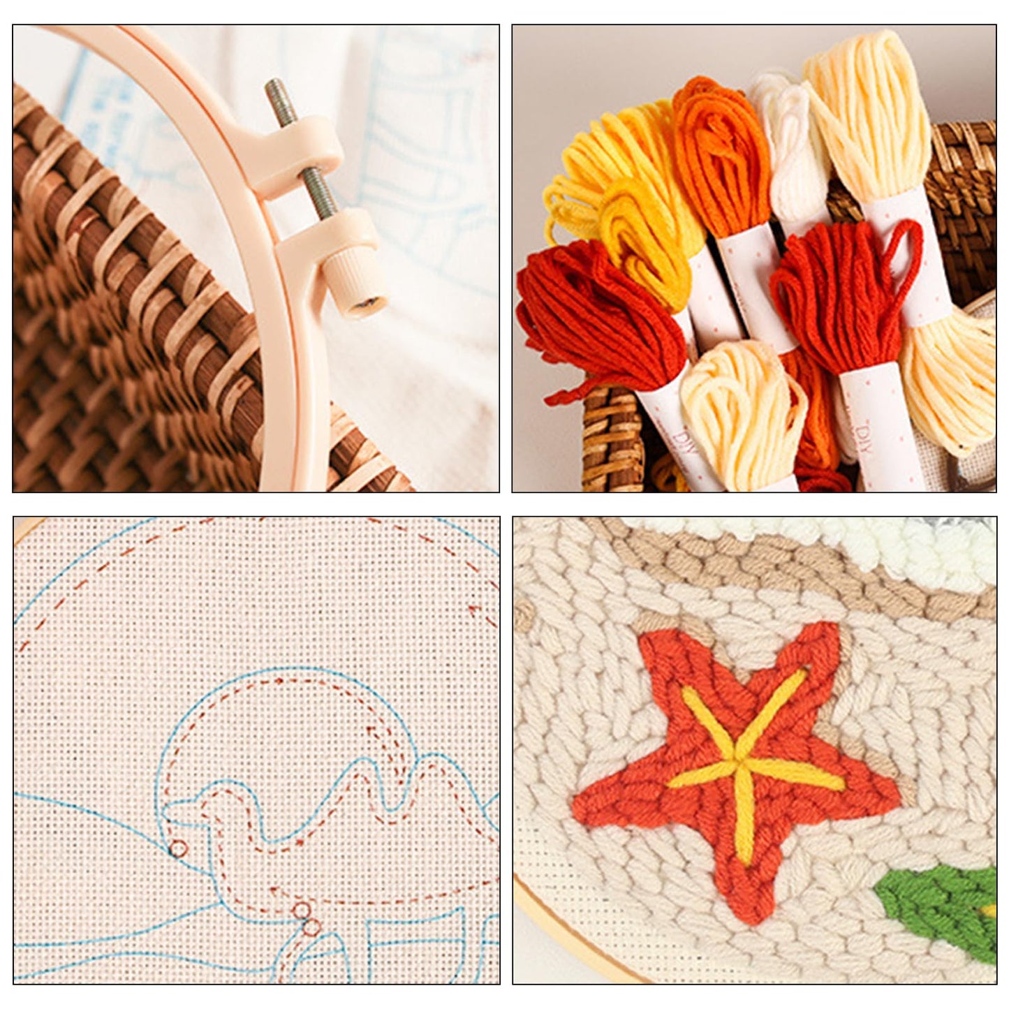 Woohome Punch Needle Kit Included Plastic Hoops, Punch Needle Cloth, Color Yarn and Punch Needle Tools for Adults, Beginners (Lighthouses and Flower Fields)