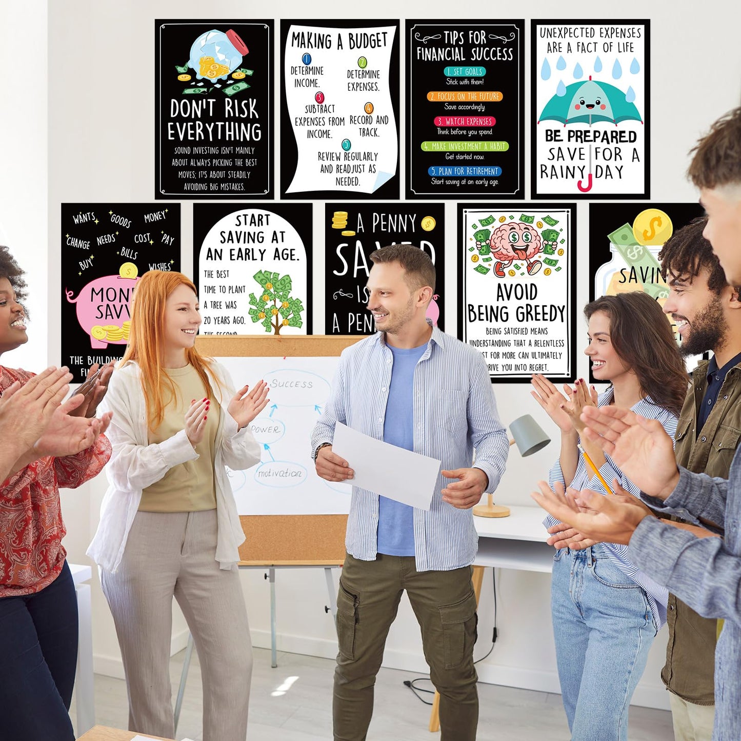 ForraFun 9 Pcs Funny Financial Literacy Poster Set Financial Fundamentals Essentials Pack Educational Poster for Hallways Bulletin Boards Home Study Room Business Studies Class Decoration