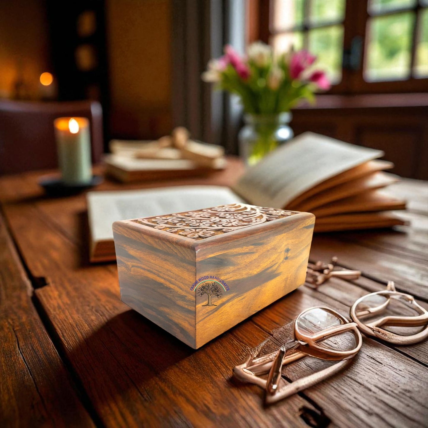 Handcrafted Wooden Urn Box for Human & Pet Ashes – Small Engraved Cremation Memorial Keepsake – Decorative Burial Box for Dogs, Cats, and Loved Ones