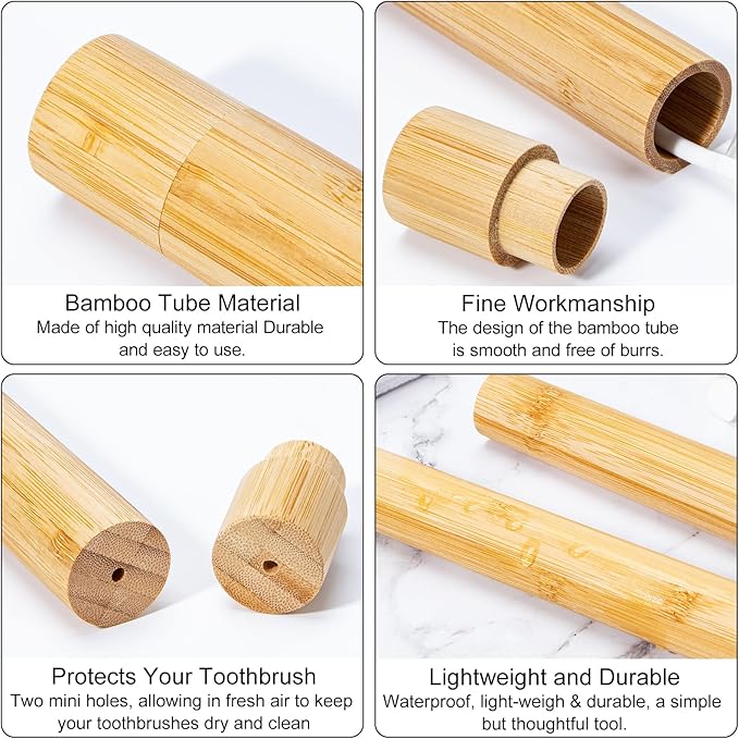 Yeeco 6 Pcs Portable Bamboo Toothbrush Case, Wooden Toothbrush Covers Storage Container Reusable Toothbrush Travel Holder Sustainable for Trip Camping Home Travelling