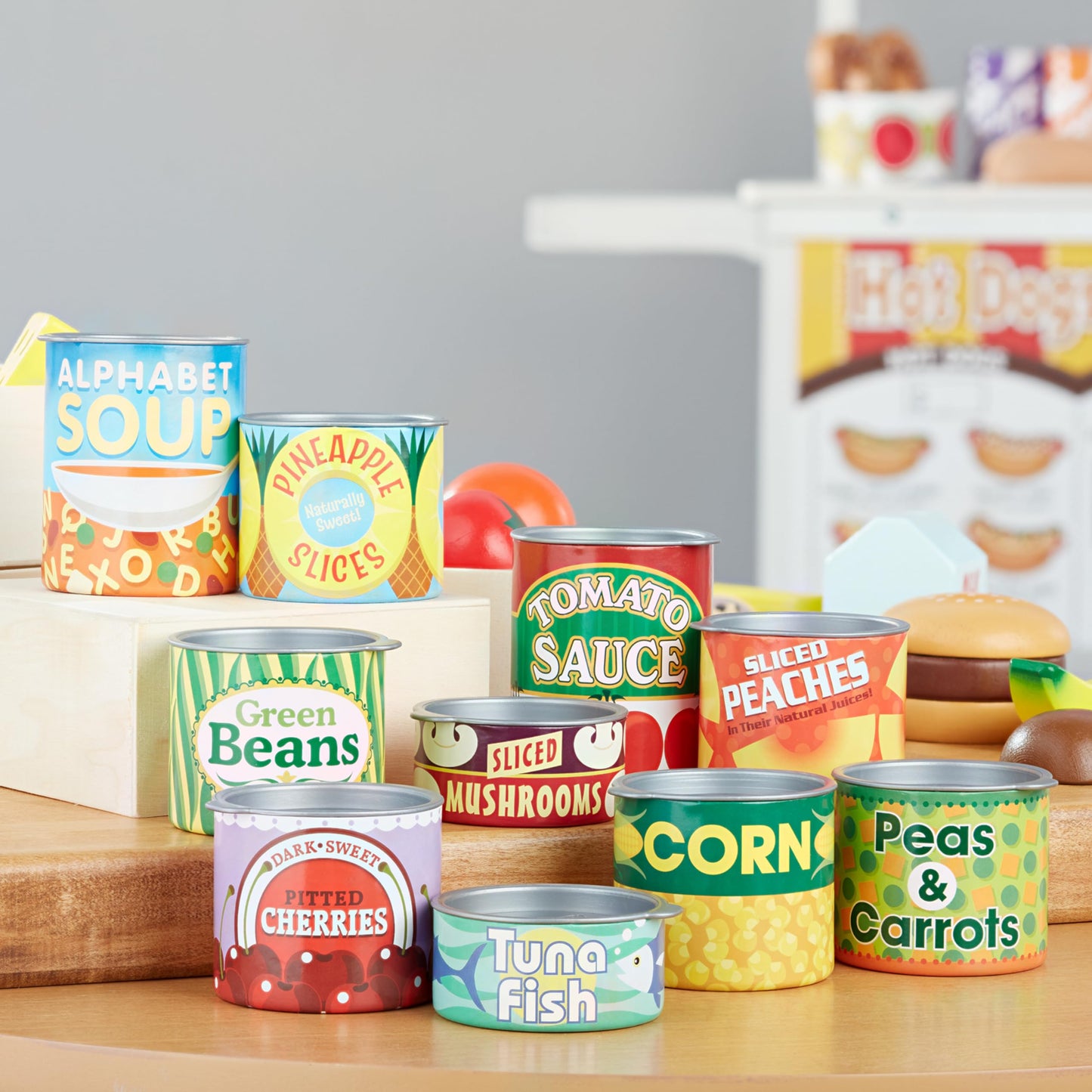 Melissa & Doug Let's Play House, 10 Grocery Cans with Removable Lids, Toy Food & Play Kitchen Accessories, Preschool Learning Toys for Girls & Boys 3+