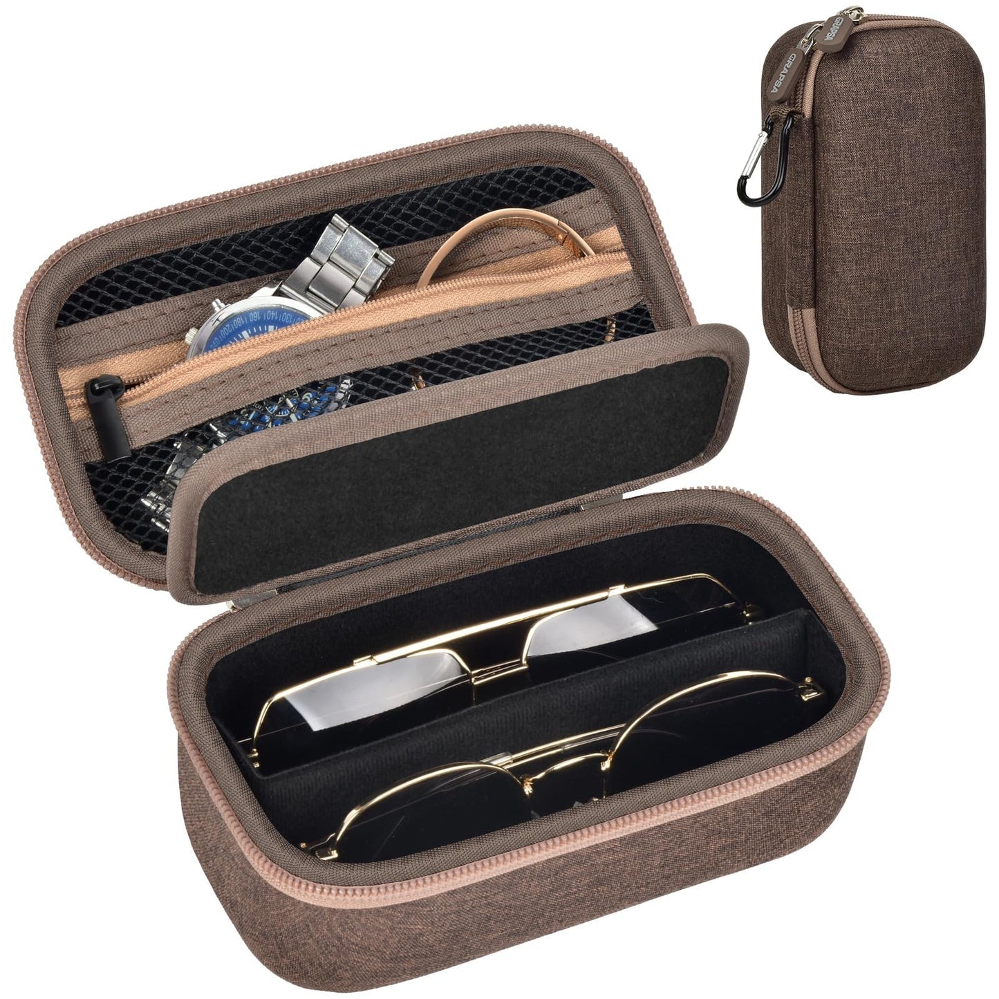 Grapsa Travel Sunglasses Organizer Cases for Quay Polarized Sunglasses Men Women, Trendy Sunglasse Storage Holder (Bag Only) (Classic, Brown-2 Slot)