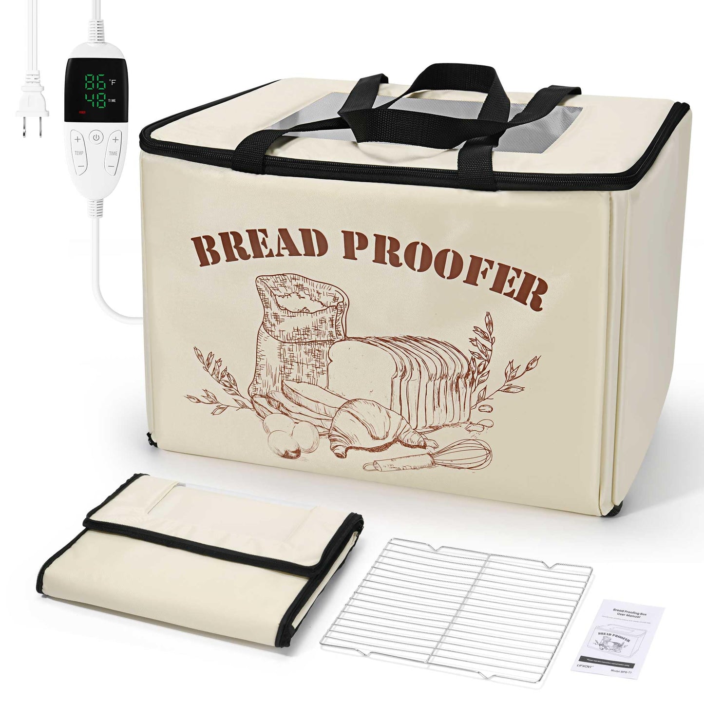 LIFVCNT Folding Bread Proofing Box, Dough Proofer with Shelf, Adjustable Temp (68–132℉) & 0–99H Timer, Sourdough Starter Warmer for Home Bread & Pizza Baking