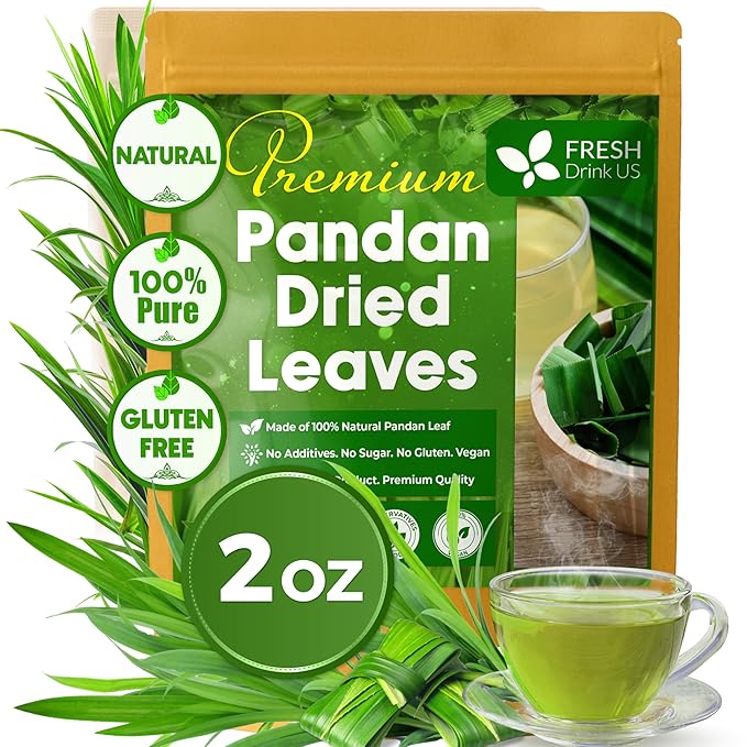 FreshDrinkUS, Premium 2oz Natural Pandan Leaves Dried, 100% Pure Dried Pandan Leaves, Pandan Leaf Tea, No Additives, No Caffeine, Vegan (2 oz Dried Leaves)