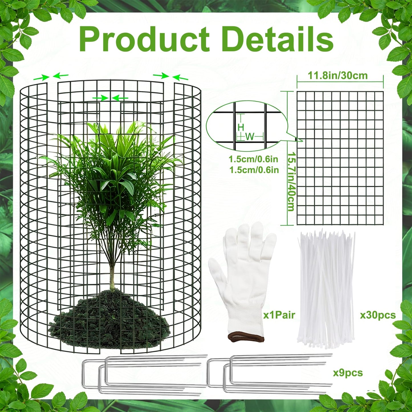 3 Pack Plant Protectors from Animals, 17×14 Inch Chicken Wire Mesh Cloche Cages, Sturdy Garden Animal Barrier for Vegetables & Flowers, Includes Stakes, Zip Ties, Pliers & Gloves