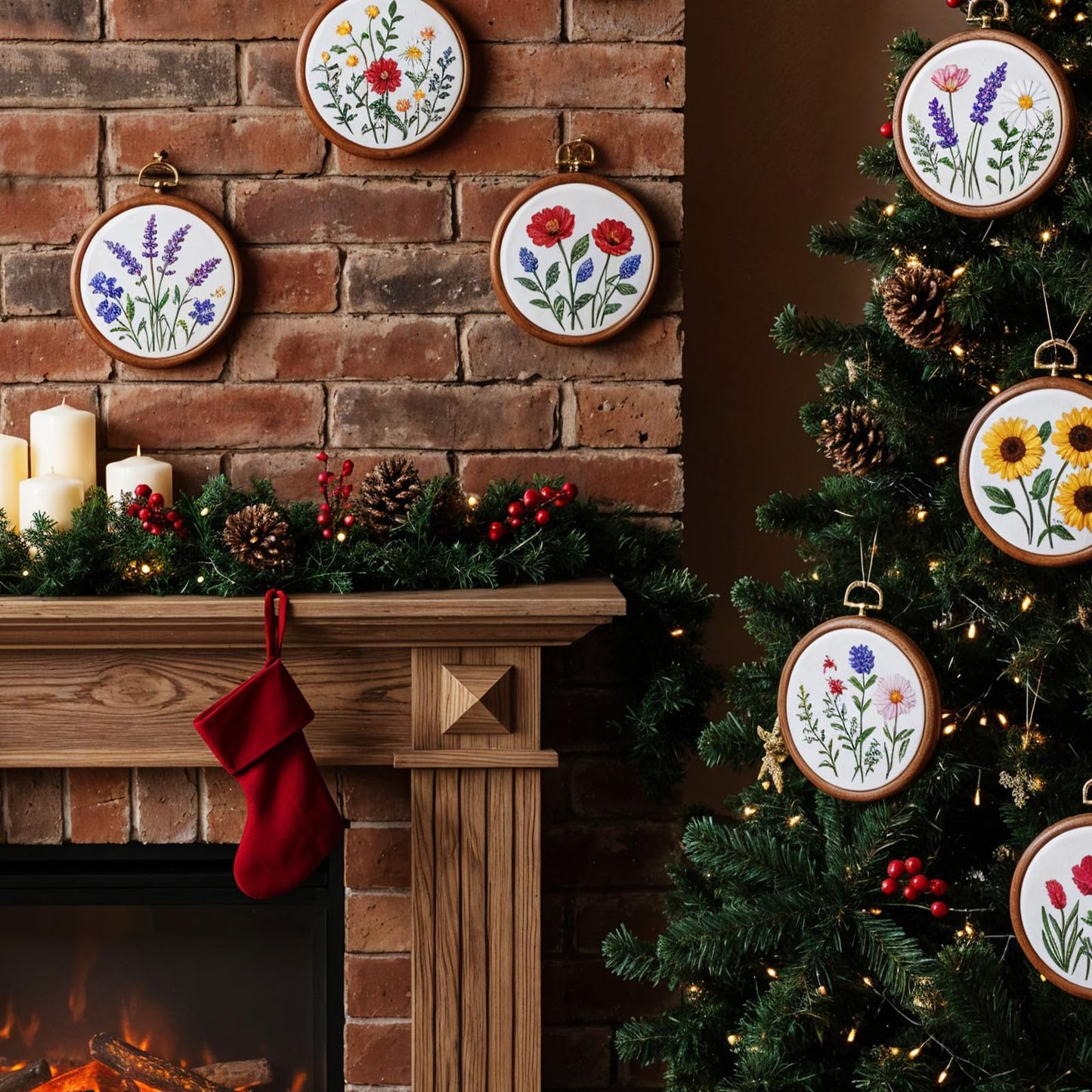 IMengjbang 30 Pcs 3 Inch Mini Embroidery Hoops Bulk, Circle Rubber Hoops Ring Display Cross Stitch Ornament Imitated Wood Frame Kits for DIY Hanging Gifts Christmas Fall Farmhouse Ornaments Decoration