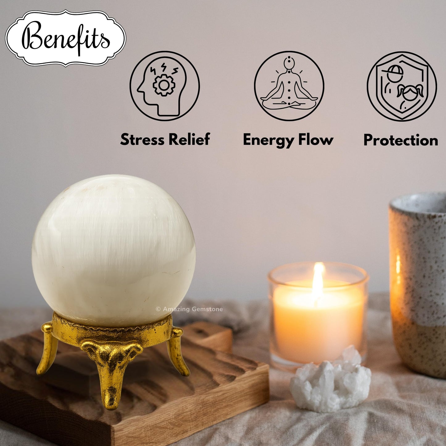 Amazing Gemstone Scolecite Crystal Ball with Stand - 2 Inches Crystal Sphere Meditation Balls for Witchcraft and Decorative Balls
