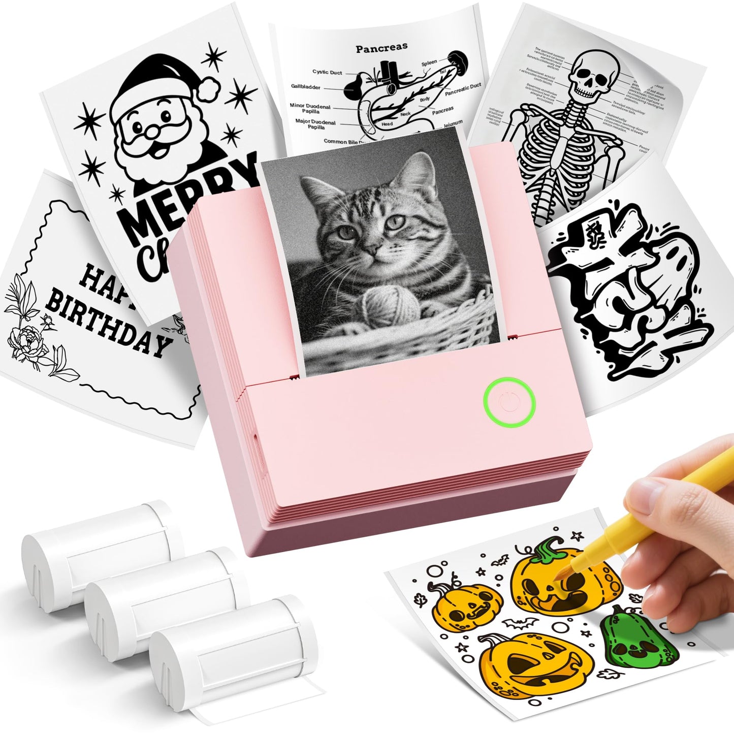 ETIKEZ Sticker Printer, PM290C Portable Mini Printer, Inkless Bluetooth Sticker Maker with 3 Rolls Paper, Impresora Portátil for Notes, DIY, Gift, Smart AI APP, Print Pod for Office, Pink 1pack