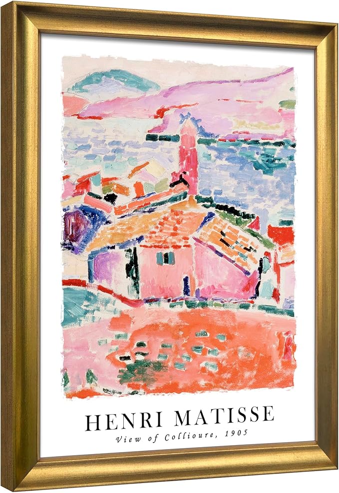 Wieco Art Framed Wall Art View of Collioure 1905 by Henri Mattise Abstract Colorful Art Matisse Posters Canvas Prints for Wall and Home Office Decorations Bronze Gold Frame