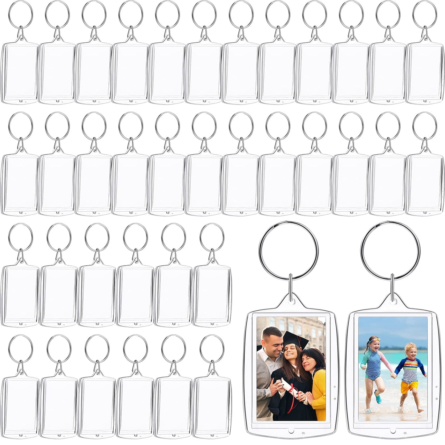 MTLEE 150 Pcs Square Photo Insert Keychain Clear Acrylic Picture Keychains Picture Frame Blank Photo Insert Keyring