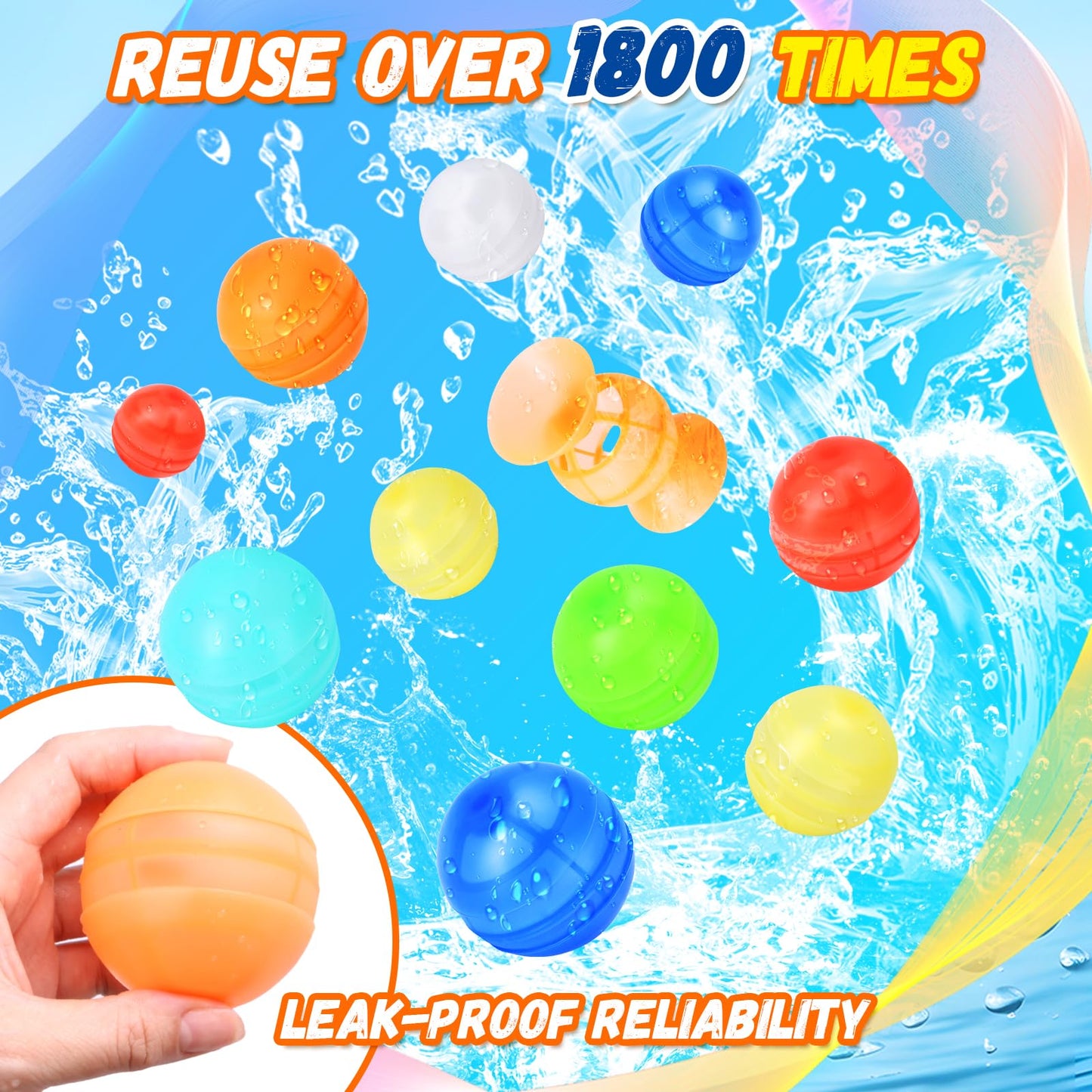 Reusable Water Balloons, 12 Pcs Self-Sealing Quick Fill Silicone Water Bombs, One-Hand Easy Fill Refillable Summer Pool Toys Easter Gifts for Kids & Adults, Splash Balls for Water Game