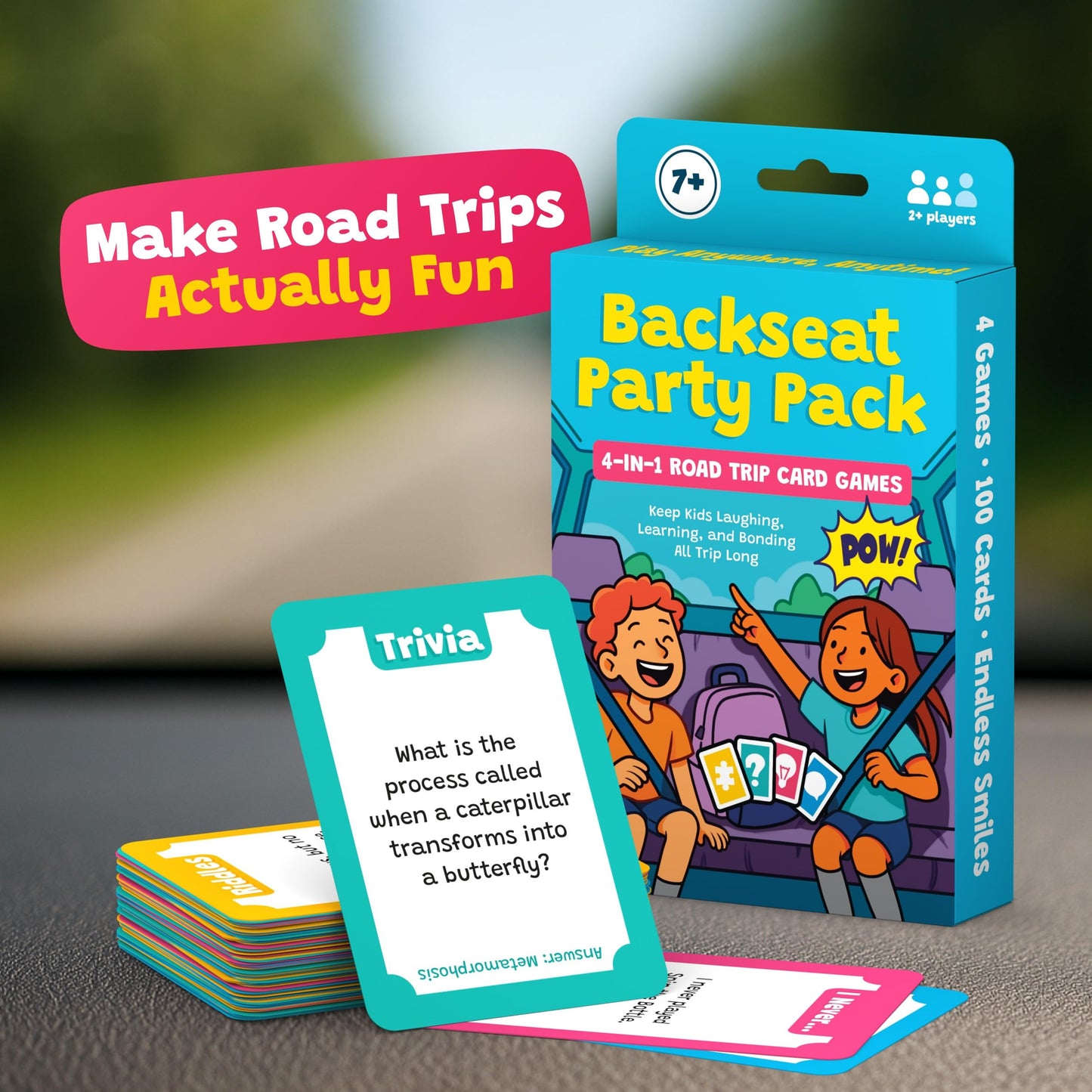 WELL BALANCED Road Trip Games for Kids Travel Essentials, Trivia, Riddles, Car Activities Must Haves for Ages 7+