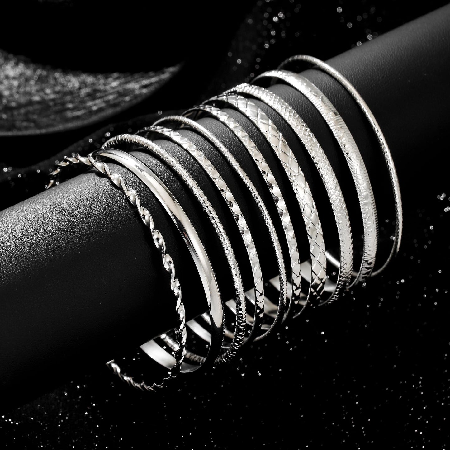 AYWFCBF Silver Bangle Bracelets for Women, 10 Pcs Boho Stackable Bangles Multi Layer Textured Chunky Bracelets Jewelry Set for Women