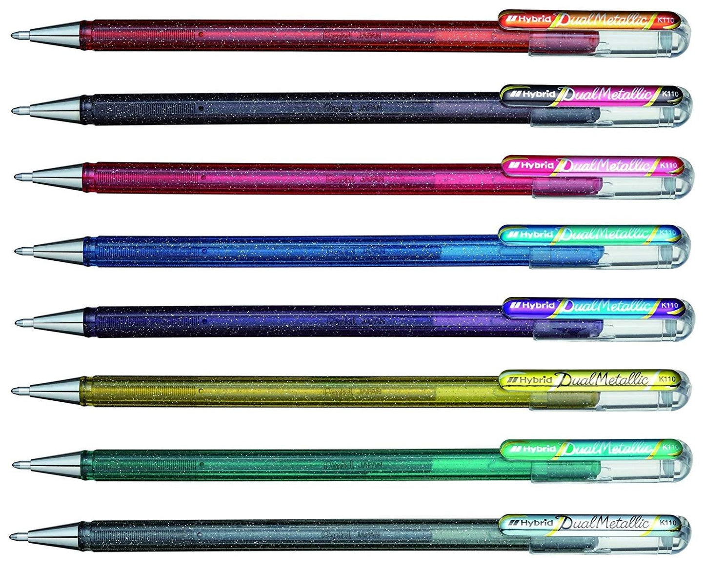 Pentel Hybrid Dual Metallic Liquid Gel Roller Pen YK110/8-M - Pack of 8 Pens in 16 Shimmering Metallic Colours