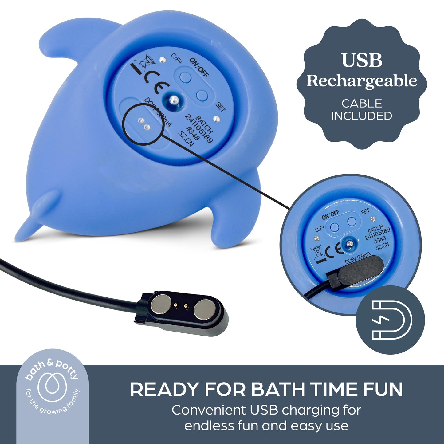 Dreambaby Whale Shark USB Rechargeable Baby Bath Thermometer - Instant Read, Digital Room and Baby Bathtub Water Fun Floating Toy - Newborn Must-Have
