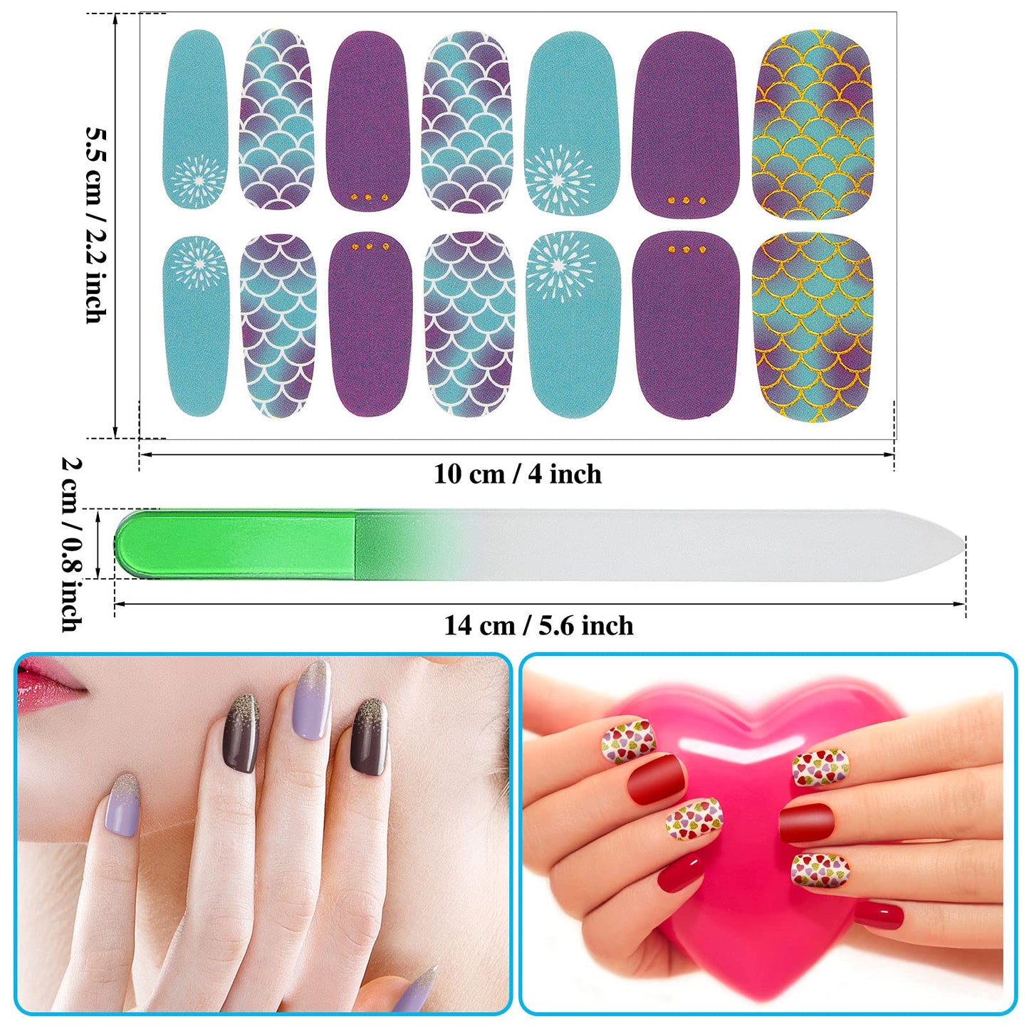 Maitys 336 Pieces 24 Sheets Full Wrap Nail Polish Strips Stickers Self Adhesive Gel Nail Strips Art Decals with File for Women DIY Decorations(Gradient Style)