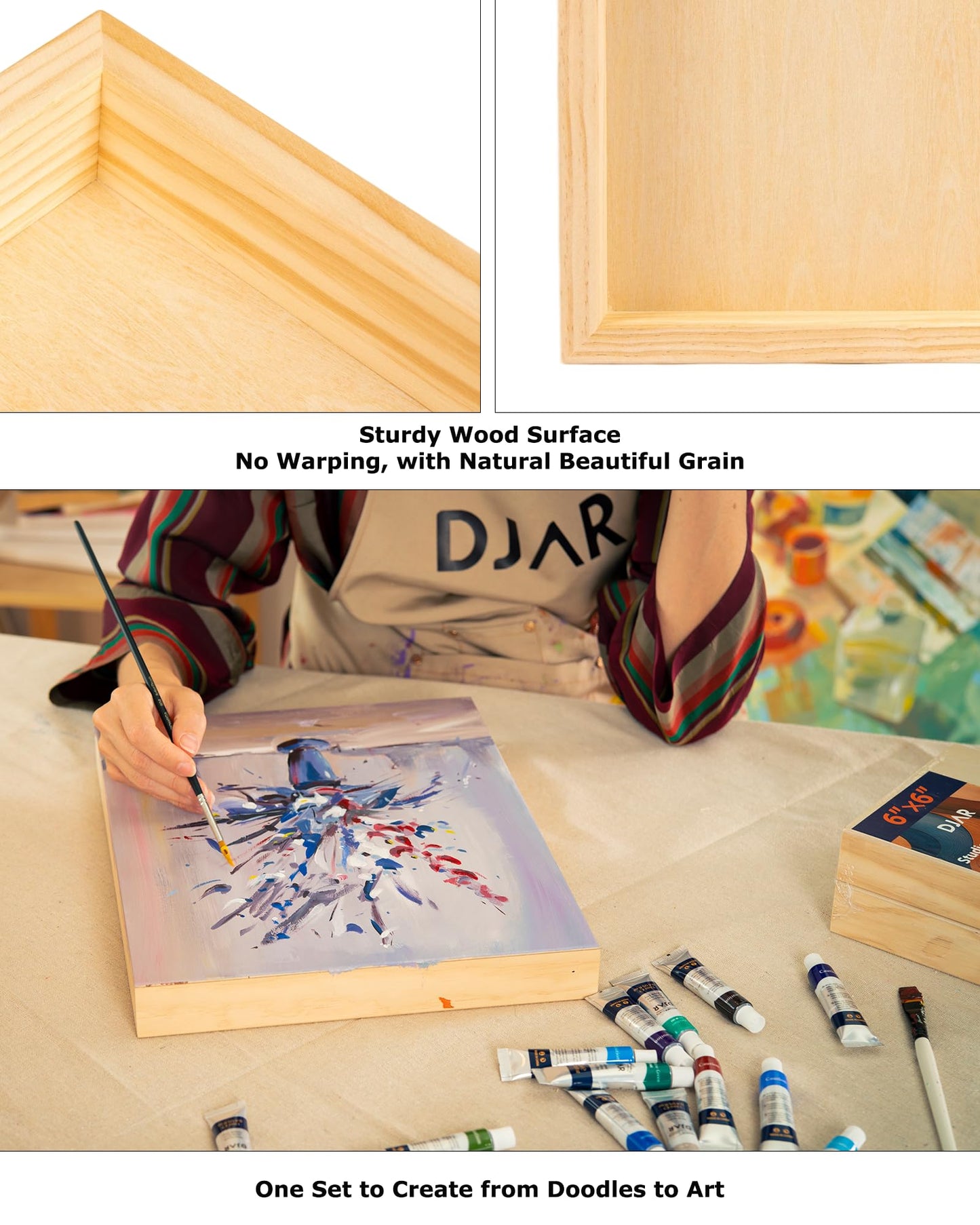 DJAR Wood Canvas Panels 11" x14'', 2 Pack – Ideal for Paint Pouring, Acrylic, Oil Painting, and Art Crafts