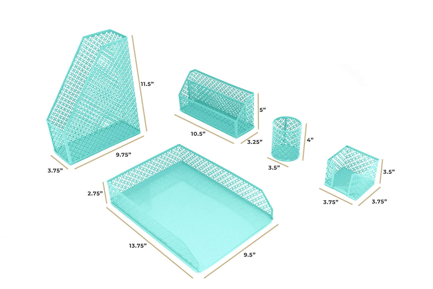 BLU MONACO Aqua - Teal 6 Piece Cute Desk Organizer Set - Desk Organizers and Accessories for Women - Cute Office Desk Accessories - Desktop Organization