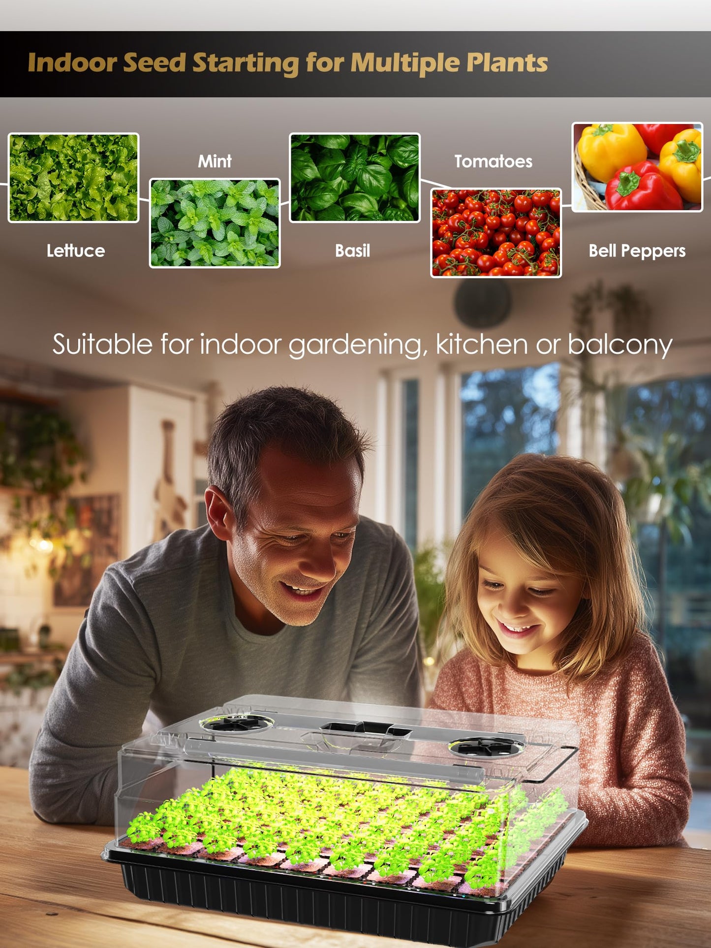 GLOWRIUM Seed Starter Tray with Full Spectrum Grow Light,54-Cell Seed Starter Kit with Humidity Dome,6-Setting Auto Timer,Adjustable Brightness Indoor Seedling Starter Tray for Indoor Plant (1-Pack)