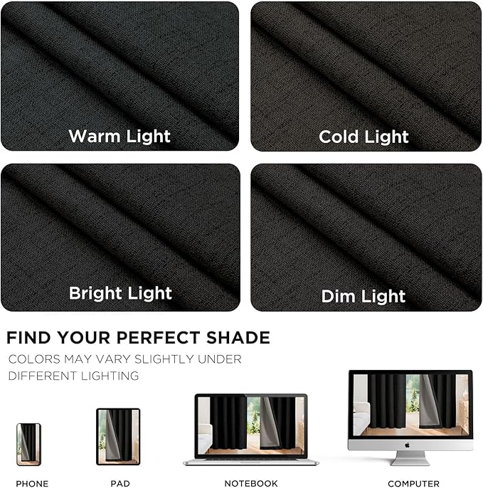 Joydeco Blackout Curtains for Bedroom - 100% Light Blocking 2 Panels Set Black Drapes 37" W x 84" L, Thermal Insulated Room Darkening Curtains, Linen Textured for Living Room, Rod Pocket & Back Tabs