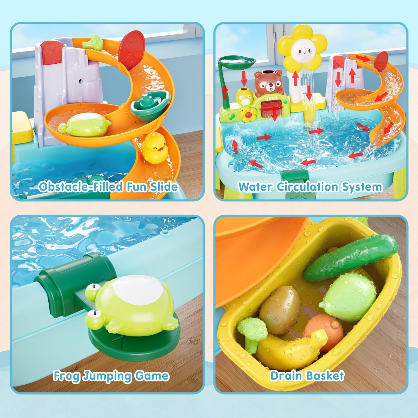 2026 New Kids Sand & Water Table Toys for Toddlers, Multifunctional Play Kitchen Sink with Fishing Game, Spray Function,Kitchen Toys, 360° Electric Faucet,Summer Indoor Outdoor Gifts for Boys Girls