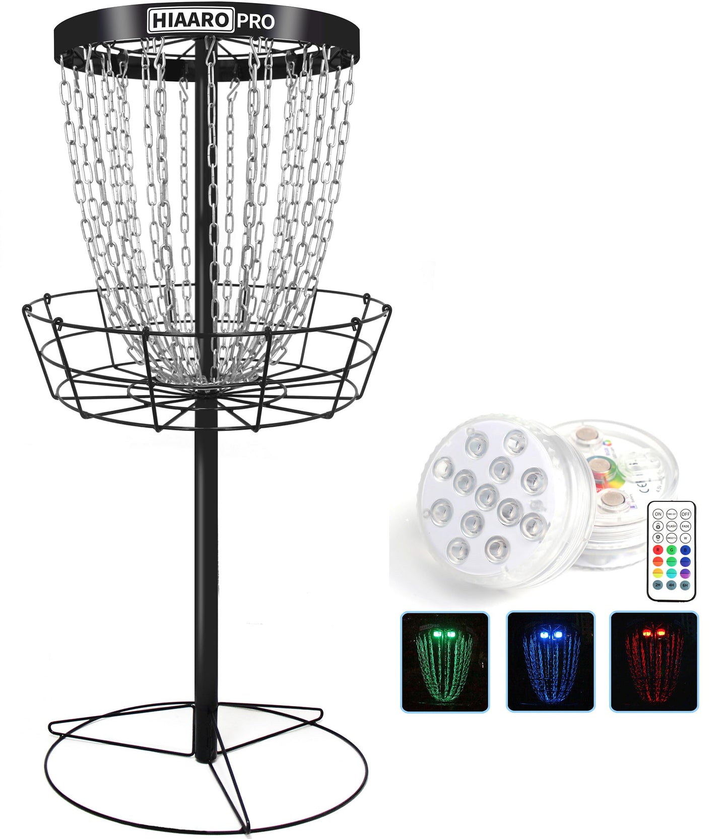 HIAARO PRO Disc Golf Basket and Disc Golf LED Light Bundle Item