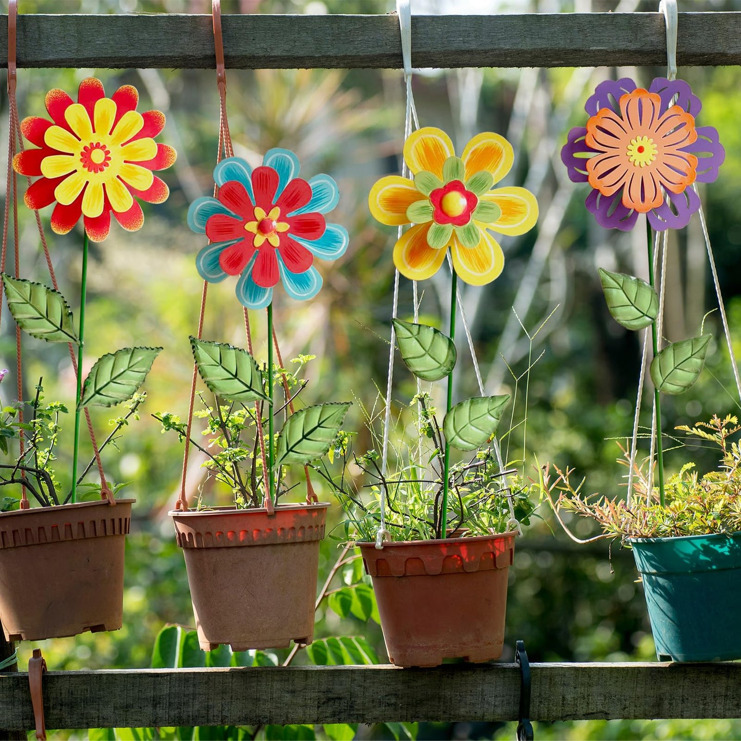 HUTHDAK Metal Flowers for Outside,4 Pack 16.33" Decorative Garden Stakes with Swaying Flowers Head Yard Art,Spring Garden Decor for Lawn, Pathway & Yard