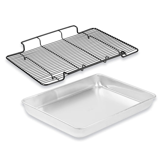 Baker's Secret Non-Toxic Large Roasting Pan 18" with Rack, Roaster 100% Recycled Aluminum, Turkey Roasting Pan, Vegetables, Poultry - The Natural Aluminum Collection PFOA, PFOS, and PTFE free