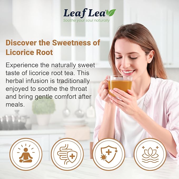 LeafLea 80 Licorice Root Tea Bags, Pure Licorice Spice Tea, Naturally Sweet, Te De Regaliz Herbal Gently Supports Relaxation and Digestive Comfort, Nutrient-Rich, Vegan, Sugar- free, Caffeine Free