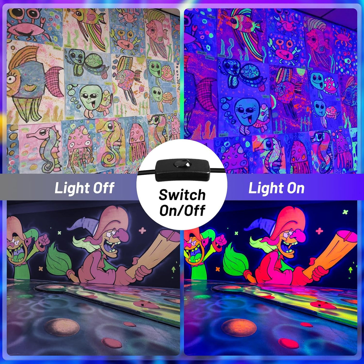 120W Waterproof LED Black Lights, YQNLIFA 2 Pack 10Ft Cable Black Light Bar with Plug & Switch, IP66 Indoor/Outdoor Blacklight for Neon Glow Party, Body Paint, Fluorescent Reactive, Back Yard, Stage