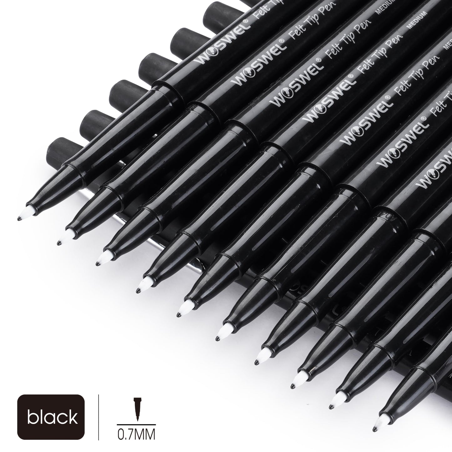 WOSWEL Black Felt Tip Pens, 32 Black Pens, 0.7mm Medium Point Felt Tip Markers Pens for Journaling, Note Taking, Planner, Writing,Drawing.Perfect for Art Office and School Supplies
