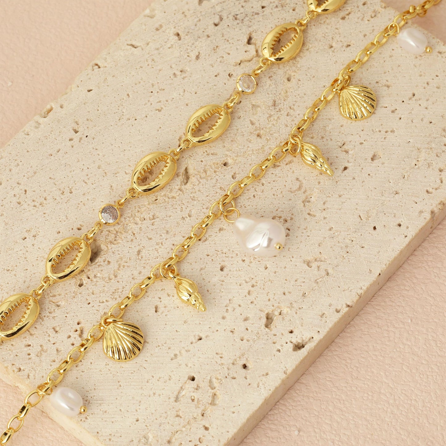 JALZEMPL Shell Charm Necklace For Women Stack Seashell Pearl Dainty Starfish Beach Layered 14k Gold Plated Pendant Summer Boho Jewelry Gifts (Style B)