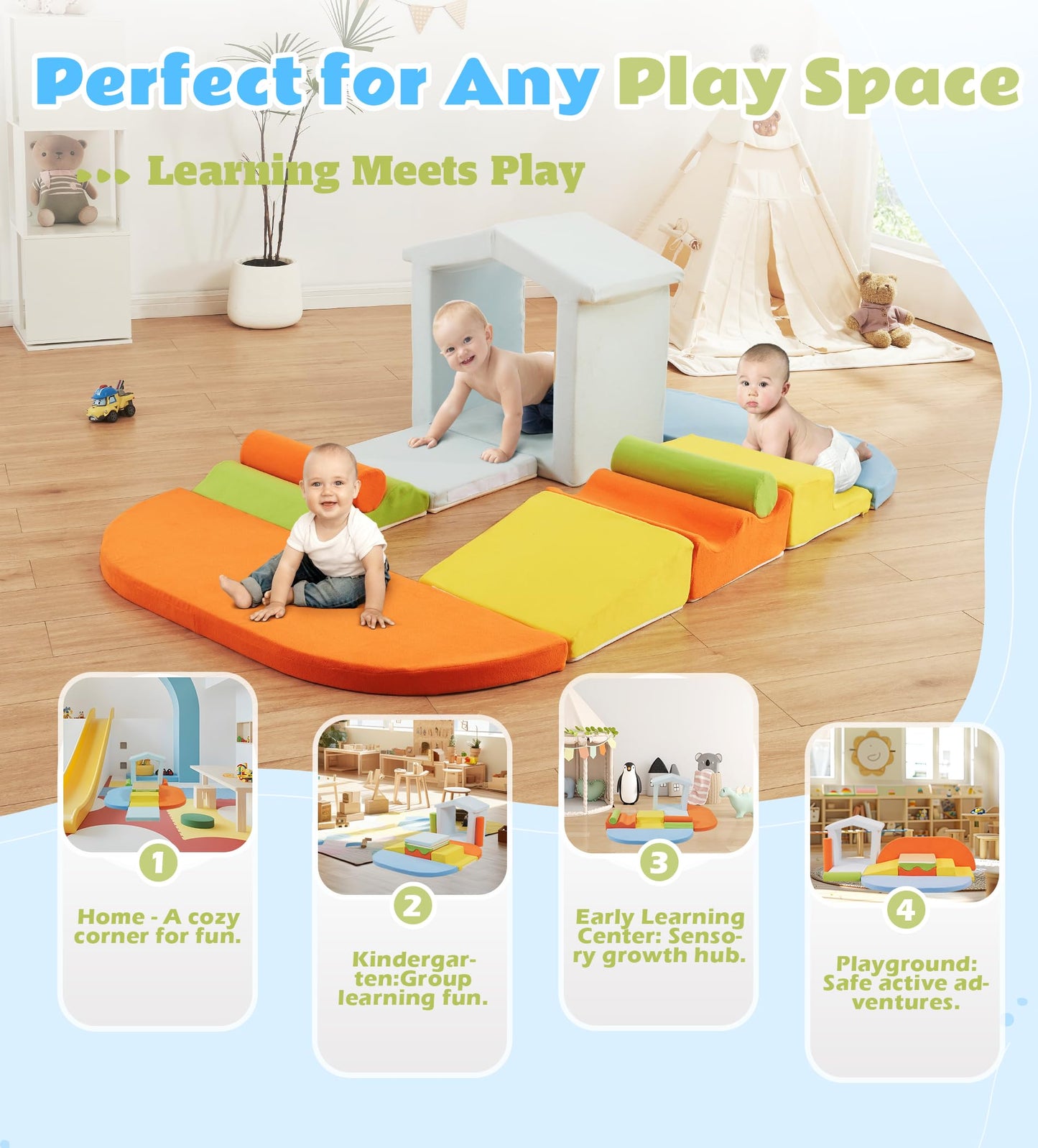 Elftopia 10-Piece Foam Climbing Blocks with Ramp & Stairs for Toddlers,Soft Play Gym Set,Foam Toddler Climbing Toys for Indoor Crawling,Sliding & Creative Play-Dynamic Color