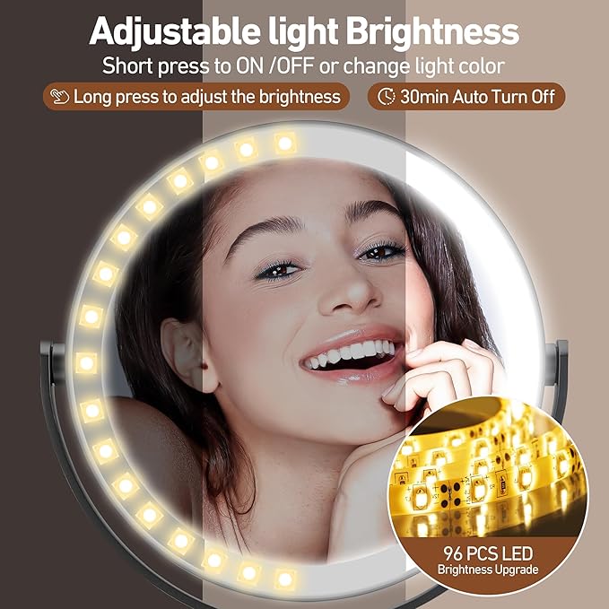 Magnifying Mirror with Light 20X, Height-Adjustable Lighted Makeup Mirror with Magnification, Double - Sided Aluminum Alloy LED Mirrors, 3 Lighting Modes Ideal for Bathroom Make-up, Black